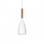 Sospensione Ideal Lux Manhattan SP1 Bianca con particolari in legno naturale, 1 E14, Ideali per snack e penisole, Moderno