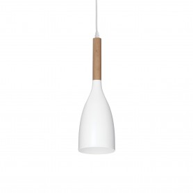 Sospensione Ideal Lux Manhattan SP1 Bianca con particolari in legno naturale, 1 E14, Ideali per snack e penisole, Moderno