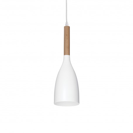 Sospensione Ideal Lux Manhattan SP1 Bianca con particolari in legno naturale, 1 E14, Ideali per snack e penisole, Moderno