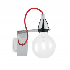 Lampada da parete Ideal Lux Minimal AP1 Cromo Lucido con cavo in tessuto rosso, Struttura in metallo, 1 E27, Moderno, IP20