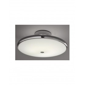 Plafoniera circolare moderna con struttura cromo lucido Perenz 5522, Diffusore in vetro bianco satinato, 2 T5, IP20