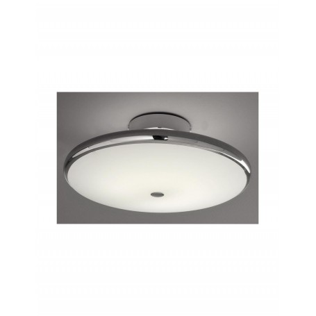 Plafoniera circolare moderna con struttura cromo lucido Perenz 5522, Diffusore in vetro bianco satinato, 2 T5, IP20: Coppolav.it