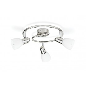 Plafoniera tonda bianca con 3 spot orientabili Philips 5023317E7, Struttura in cromo satinato, 3 E14, Moderna, IP20: Coppolav.it