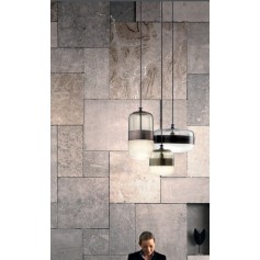 Sospensione Vistosi Futura SP G color Grigio/Fumè, Trasparente e Colorato, Anello centrale marrone 1 E27, MADE IN ITALY, Moderna