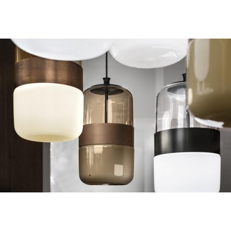 Sospensione Vistosi Futura SP M color Grigio/Fumè, Anello centrale marrone 1 E27, MADE IN ITALY, Moderna