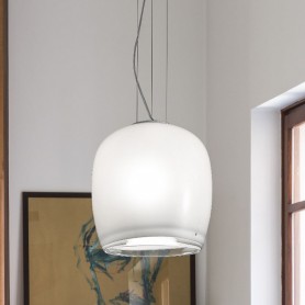 Sospensione Vistosi Implode SP 38 Bianco e Trasparente, Diametro 38 cm, 3 E27, MADE IN ITALY, Moderna e Luminosa