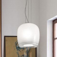 Sospensione Vistosi Implode SP 38 Bianco e Trasparente, Diametro 38 cm, 3 E27, MADE IN ITALY, Moderna e Luminosa