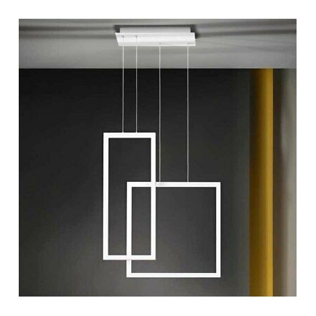 Sospensione moderna LED Bianca Opaco composta da due riquadri Perenz Cross 6594 BLC, Sistema LED 64W, Luce calda, 4800 Lumen