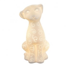 Lampada da comodino o tavolo a forma di cane in porcellana Globo Lighting 22806, Bianco, Interruttore su filo, 1 E14, Moderna