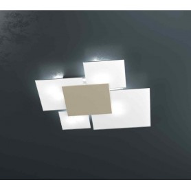 Plafoniera Bianca a 4 luci composta da quadrati sovrapposti Top Light Upgrade 1148/70-SA, Diffusori in vetro bianco, 4 E27