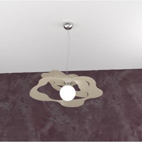 Sospensione Top Light Ripples 1158/S50SA Sabbia con diffusore in metallo ondulato sui lati, 1 E27, Moderna e Luminosa, IP20