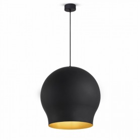 Sospensione moderna nero ed oro con cavo in tessuto nero Moretti Luce Tulip 4024.1, 1 E27, MADE IN ITALY, IP20