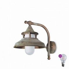 Lanterna da parete per interni ed esterni con vetro opale in ottone pressofuso Moretti Luce 126.O.AR, 1 E27, IP44