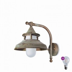 Lanterna da parete per interni ed esterni con vetro opale in ottone pressofuso Moretti Luce 126.O.AR, 1 E27, IP44: Coppolav.it