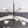 Sospensione a 6 luci con bracci orientabili Nero opaco e ottone invecchiato Perenz Vector 6600N, 6 E27, Struttura in metallo