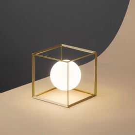 Lampada da tavolo o comodino Oro opaco a forma di cubo con diffusore sferico in vetro Perenz Cube 6692 OR, 1 G9