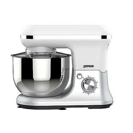 Impastatrice professionale con ciotola acciaio Inox da 5,2 litri e gancio impastatore, frusta e agitatore Zephir ZHC120DX, 1200W