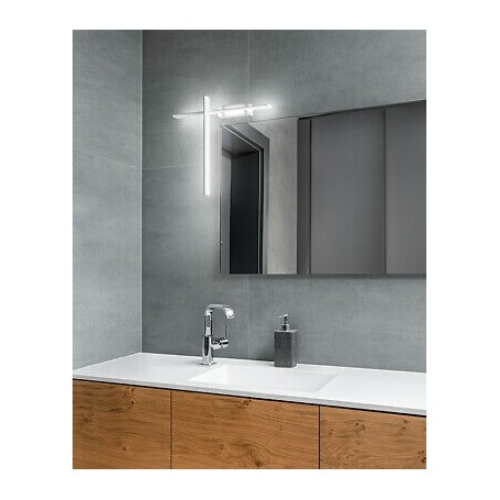 Lampada da parete Angolare LED Bianco Opaco con 2 diffusori incrociati Perenz Tange 6882 BCT, Sistema LED 20W, 1600 Lumen, IP20