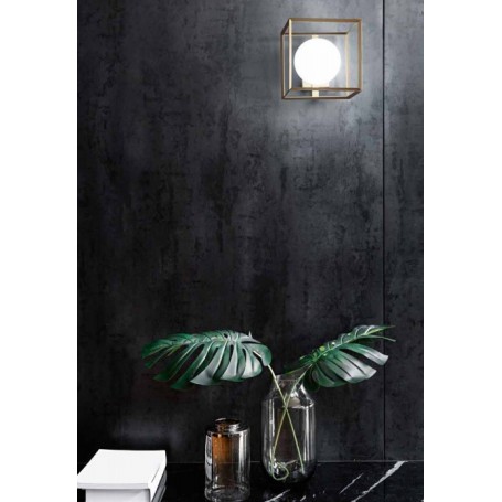 Applique Oro opaco a forma di cubo o Gabbia con diffusore sferico in vetro Perenz Cube 6691 OR, 1 G9, Struttura in metallo