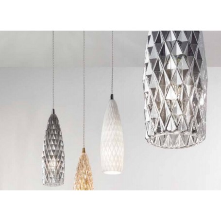 Sospensione moderna con vetro lavorato fumè specchiato Perenz Flut 6768FU, 1 E27, Finiture cromo lucido, Luminosa, IP20