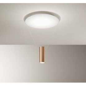 Plafoniera LED con base in bianco goffrato e cilindro sospeso biemissione in oro brunito perenz Hang 6798 OR LC, 36W, Luce calda