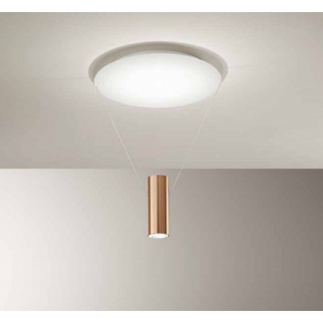 Plafoniera LED con base in bianco goffrato e cilindro sospeso biemissione in oro brunito perenz Hang 6798 OR LC, 36W, Luce calda