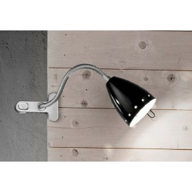 Lampada Nera flessibile ed orientabile con pinza Perenz Pois 4512 N, 1 E14, Struttura in metallo e plastica argento opaco, IP20