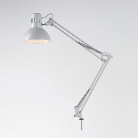 Perenz Arc 4025B Lampada Scrivania Architetto con supporto a morsetto, Bianca, 1 E27, Diffusore orientabile e braccio snodato