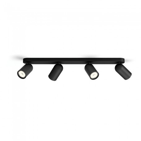 Philips Pongee 5058430PN Barra 4 Spot Neri Orientabili da parete e soffitto, 4 GU10, Struttura in metallo, IP20, Moderno