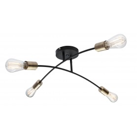 Plafoniera moderna con due bracci ricurvi neri e particolari ottone anticato Globo Lighting Sarini 54003-4, 4 E27, Luminosa
