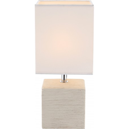 Lampada da comodino con base cubica in ceramica beige e paralume in tessuto bianco Globo Lighting Geri 21675, 1 E14, IP20