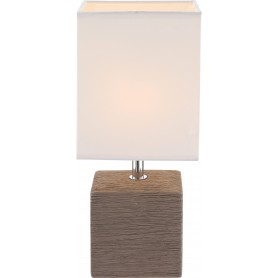 Lampada da comodino con base cubica in ceramica marrone e paralume in tessuto bianco Globo Lighting Geri 21675, 1 E14, IP20