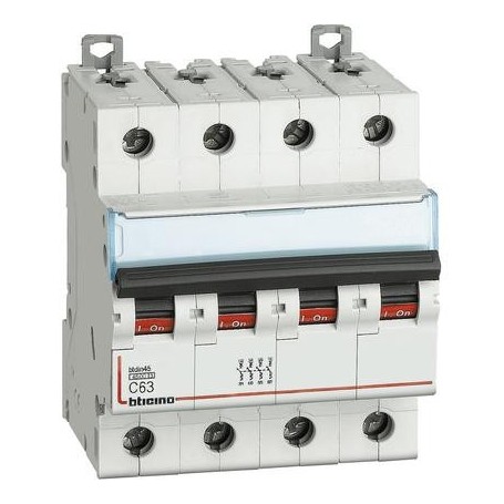 Interruttore magnetotermico 63A Bticino F84A/63 4P Quadripolare, 4 Moduli, 4.5 KA, Installazione da quadro, MADE IN ITALY