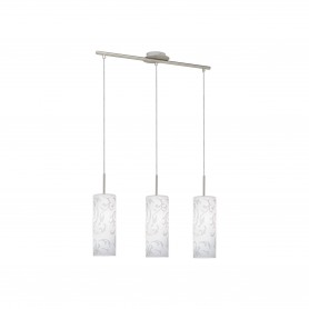 Sospensione moderna con vetri bianchi decorati Eglo Amadora 90048, 3 E27, Struttura cromo satinato, Ideale per snack e tavoli