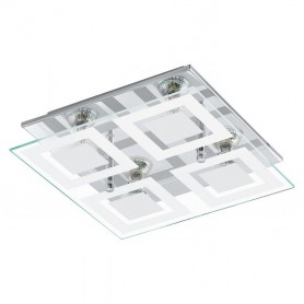 Plafoniera quadrata moderna e luminosa con vetro trasparente decorato e base cromo lucido Eglo Almana 94226, 4 GU10