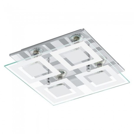 Plafoniera Eglo Almana 94226 con vetro trasparente decorato e base cromo lucido, 4 GU10, 29 x 29 cm, Moderna e luminosa 