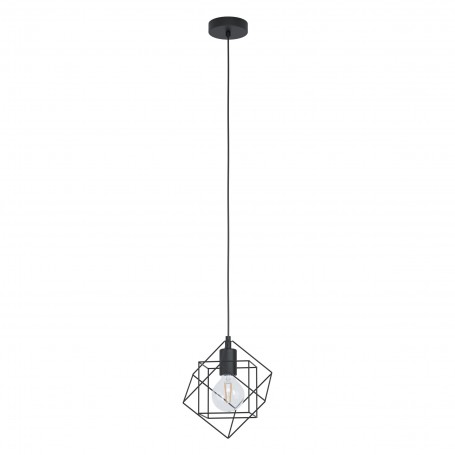 Sospensione gabbia Eglo Straiton 43358 Nera composta da due cubi incastrati, 1 E27, Struttura in metallo, Moderna e Luminosa