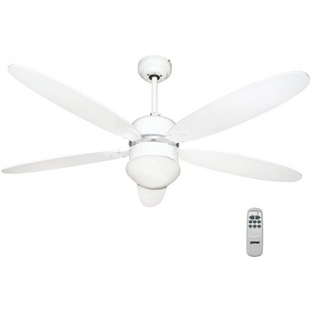 Ventilatore da soffitto con luce e telecomando Diametro 132 cm Zephir ZFR9111B, 3 Velocità, Reversibile, 5 Pale in legno bianco