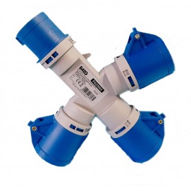 Moltiplicatore tripla industriale con 3 Prese CEE Blu 16A 2P+T e 1 Spina CEE Blu 16A 2P+T FG23603, IP44, 230V