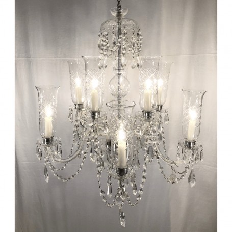 Lampadario classico in cristallo di Boemia a 10 luci Marino Cristal 127275/5, 10 E14, Finiture cromo e cristallo trasparente