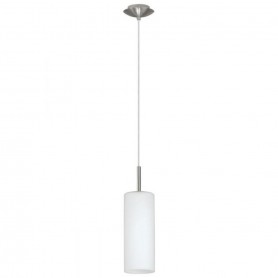 Sospensione Eglo Troy 3 85977 con diffusore cilindrico in vetro bianco, 1 E27, Regolabili in altezza, Luminosa e Moderno