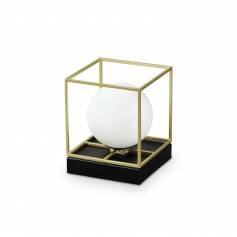 Lampada da tavolo Cubo Oro e Nero Ideal Lux Lingotto TL1 Small, 1 G9, Diffusore in vetro bianco, Struttura in metallo, IP20