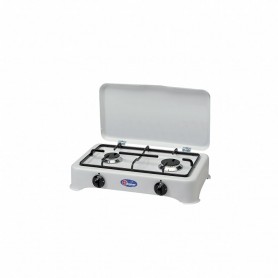 Fornello a Gas GPL 2 Fuochi con coperchio CF Parker 5326 GP, Griglia in acciaio, Bianco, Uso esterno, MADE IN ITALY