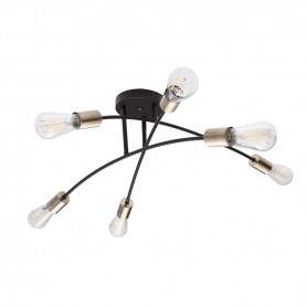 Plafoniera moderna con 3 bracci ricurvi neri e particolari ottone anticato Globo Lighting Sarini 54003-6, 6 E27, Luminosa