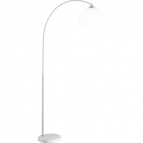 Piantana ad arco con base in marmo Globo 58227, 1 E27, Diffusore bianco, Stelo cromo satinato, Interruttore a pedale, Moderna