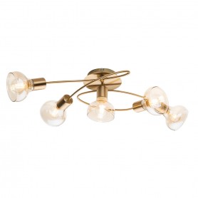 Plafoniera Oro antico con vetri ambra Globo 54922-5, Struttura in metallo, 5 E14, Tonda, IP20: Coppolav.it