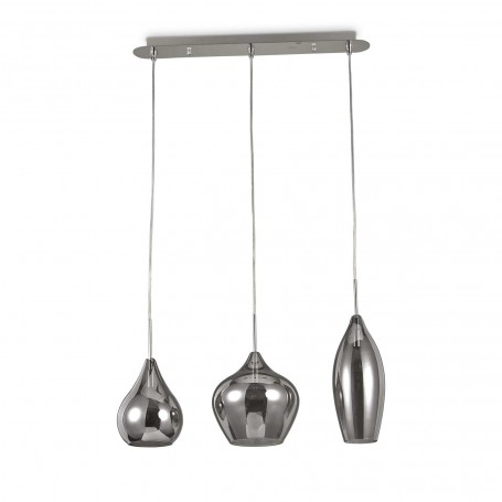 Sospensione Ideal Lux Soft SP3 composta da 3 pendenti di forma diversa, 3 E14, Diffusore in vetro fumè, Altezza regolabile