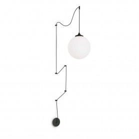 Sospensione con alimentazione elettrica a parete/soffitto, Nera, Vetro soffiato bianco, 1 Luce E27, Ideal Lux Boa SP1