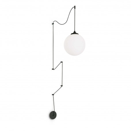 Sospensione con alimentazione elettrica a parete/soffitto, Nera, Vetro soffiato bianco, 1 Luce E27, Ideal Lux Boa SP1