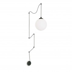 Sospensione con alimentazione elettrica a parete/soffitto, Nera, Vetro soffiato bianco, 1 Luce E27, Ideal Lux Boa SP1